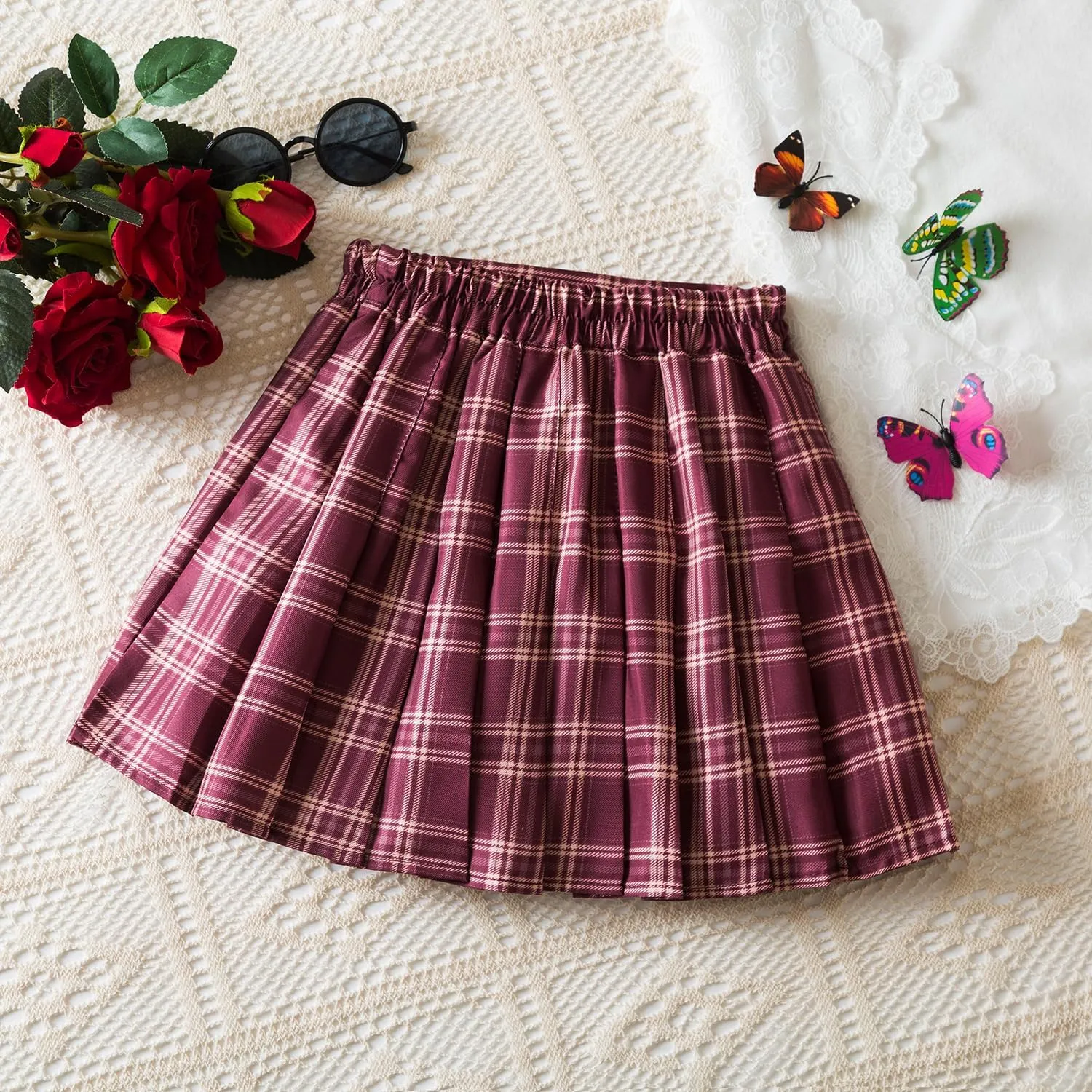 NNJXD Girl Pleated Skort Tennis Skirt with Shorts Stretch Waist Girls Skater Culottes