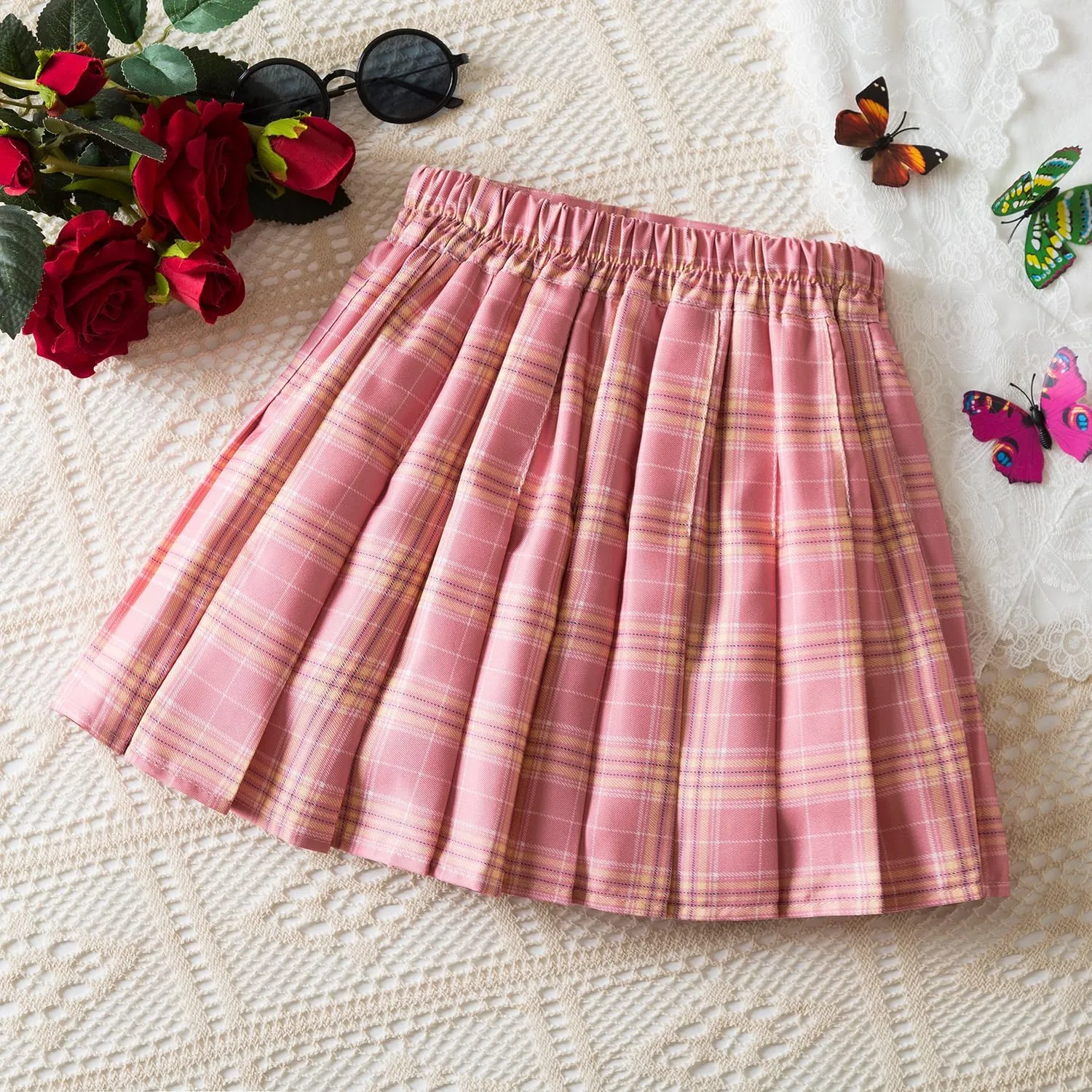 NNJXD Girl Pleated Skort Tennis Skirt with Shorts Stretch Waist Girls Skater Culottes