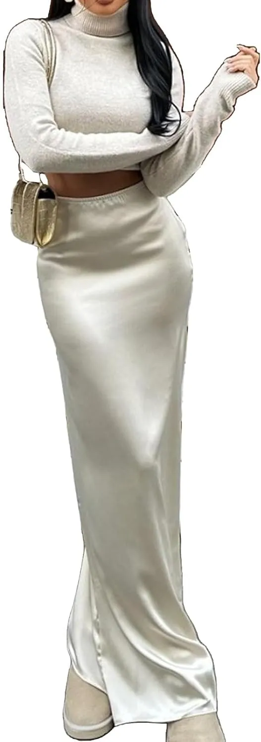 Old Money Aesthetic Clothing Women Fall Satin Maxi Skirt Satin Skirt Maxi Skirt Silk Skirts for Women