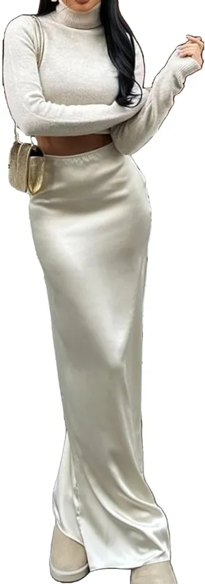 Old Money Aesthetic Clothing Women Fall Satin Maxi Skirt Satin Skirt Maxi Skirt Silk Skirts for Women