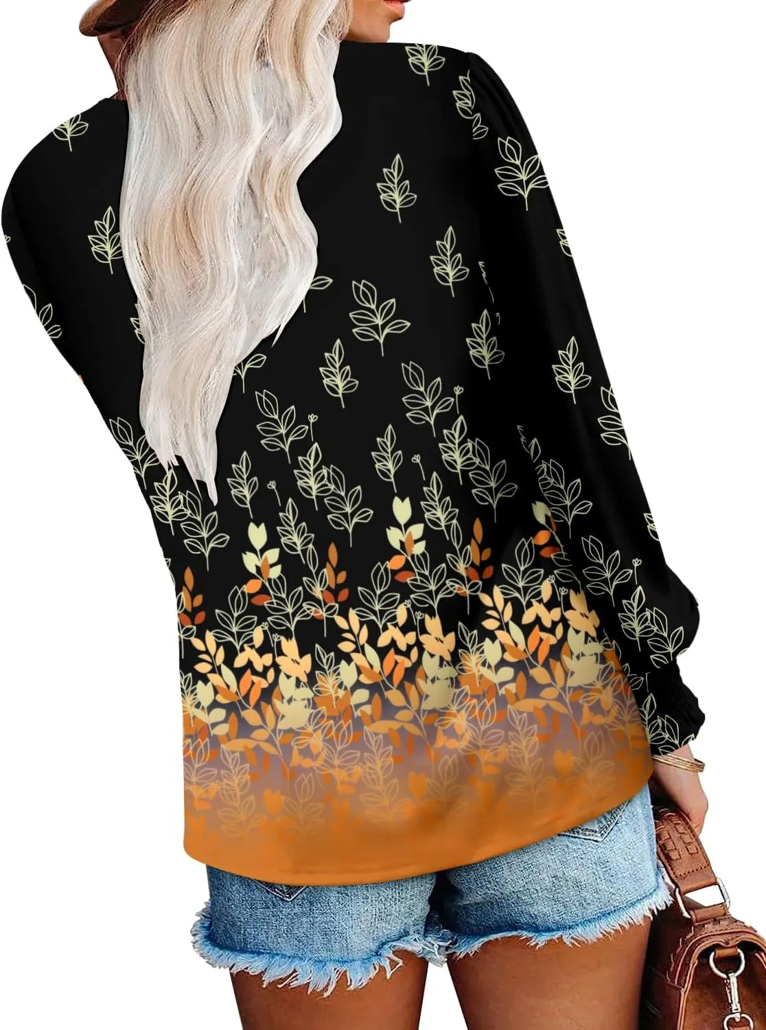 onlypuff V Neck Tops for Women Long Sleeve Shirts Loose Fit Tunic Top Cute Ladies Blouse Fall Fashion Tops