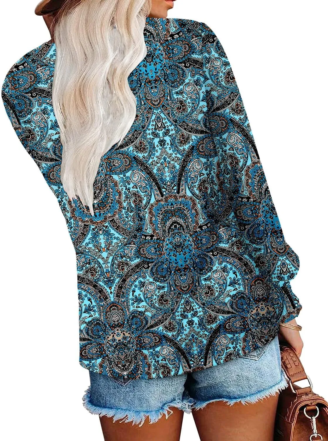 onlypuff V Neck Tops for Women Long Sleeve Shirts Loose Fit Tunic Top Cute Ladies Blouse Fall Fashion Tops