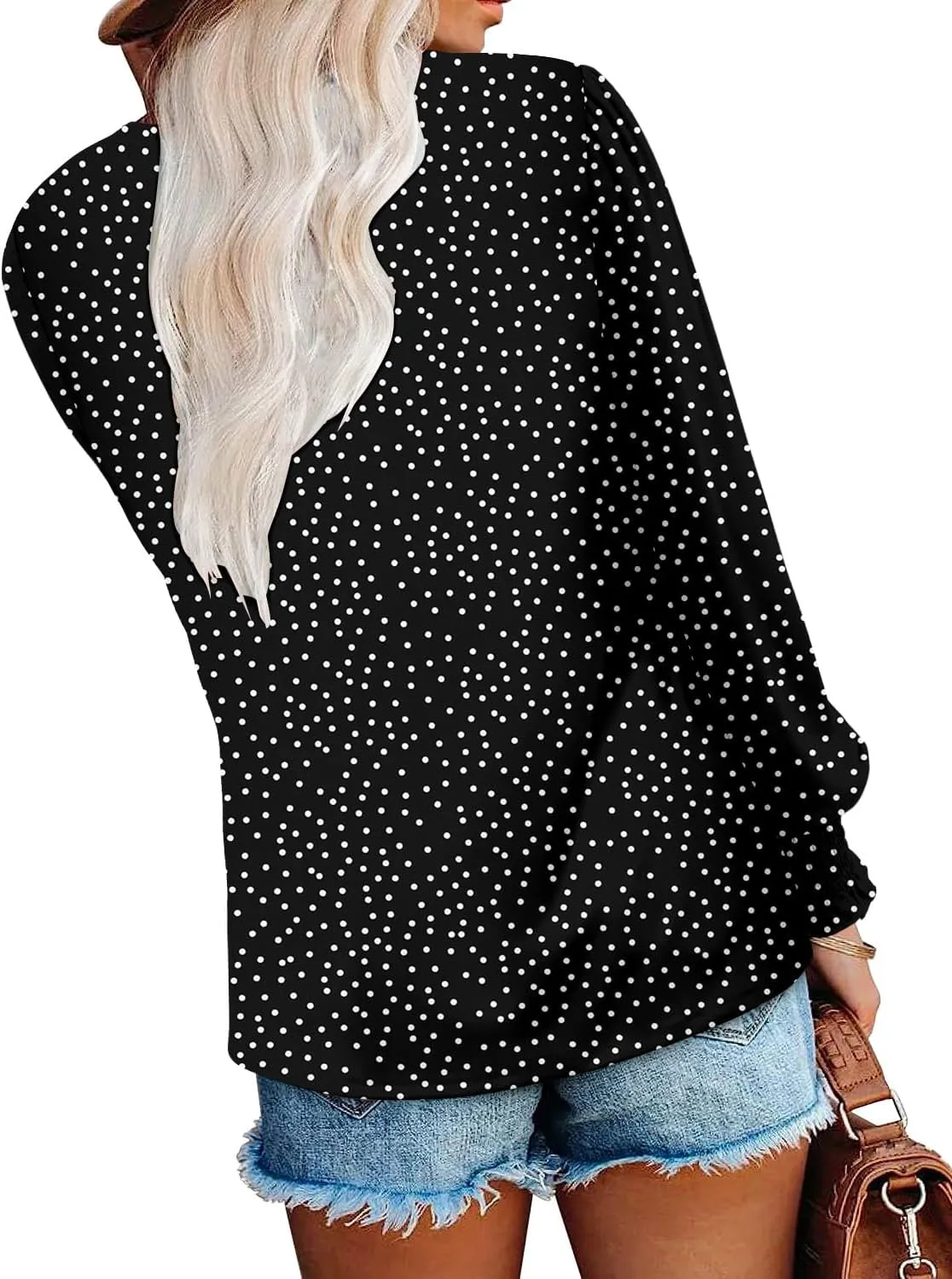 onlypuff V Neck Tops for Women Long Sleeve Shirts Loose Fit Tunic Top Cute Ladies Blouse Fall Fashion Tops