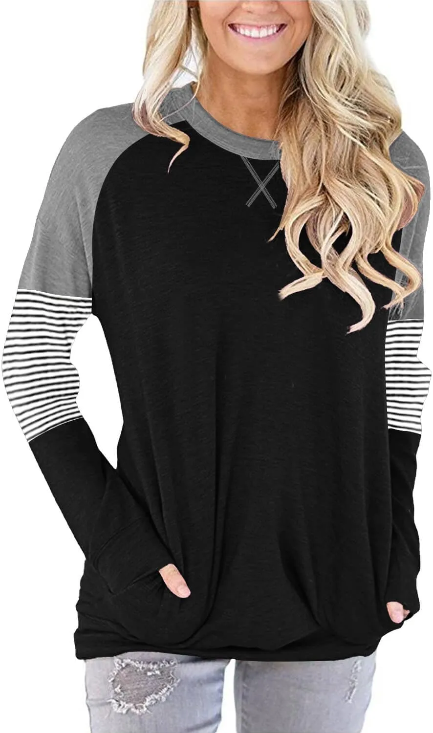 ONLYSHE Womens Crewneck Sweatshirt Casual Loose Fitting Tops Long Sleeve T Shirt