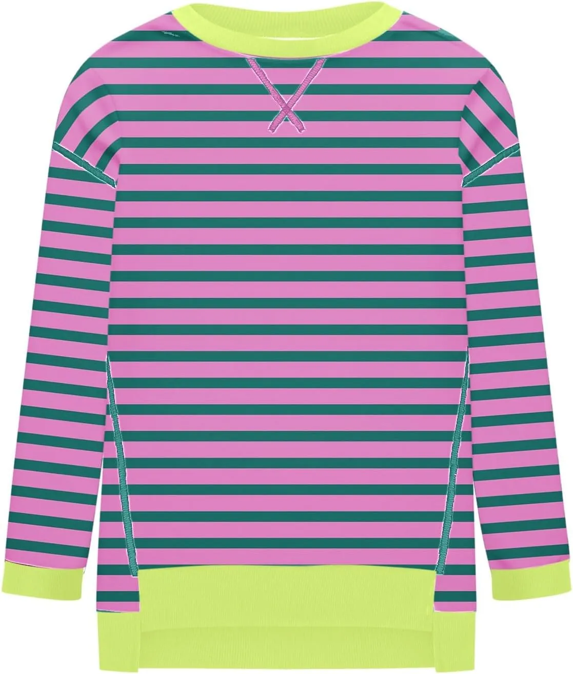 Oversize Splicing Striped Sweatshirts for Womens Pullover Tops Trendy Round Neck Long Sleeve Casual Soft Sweatshirt