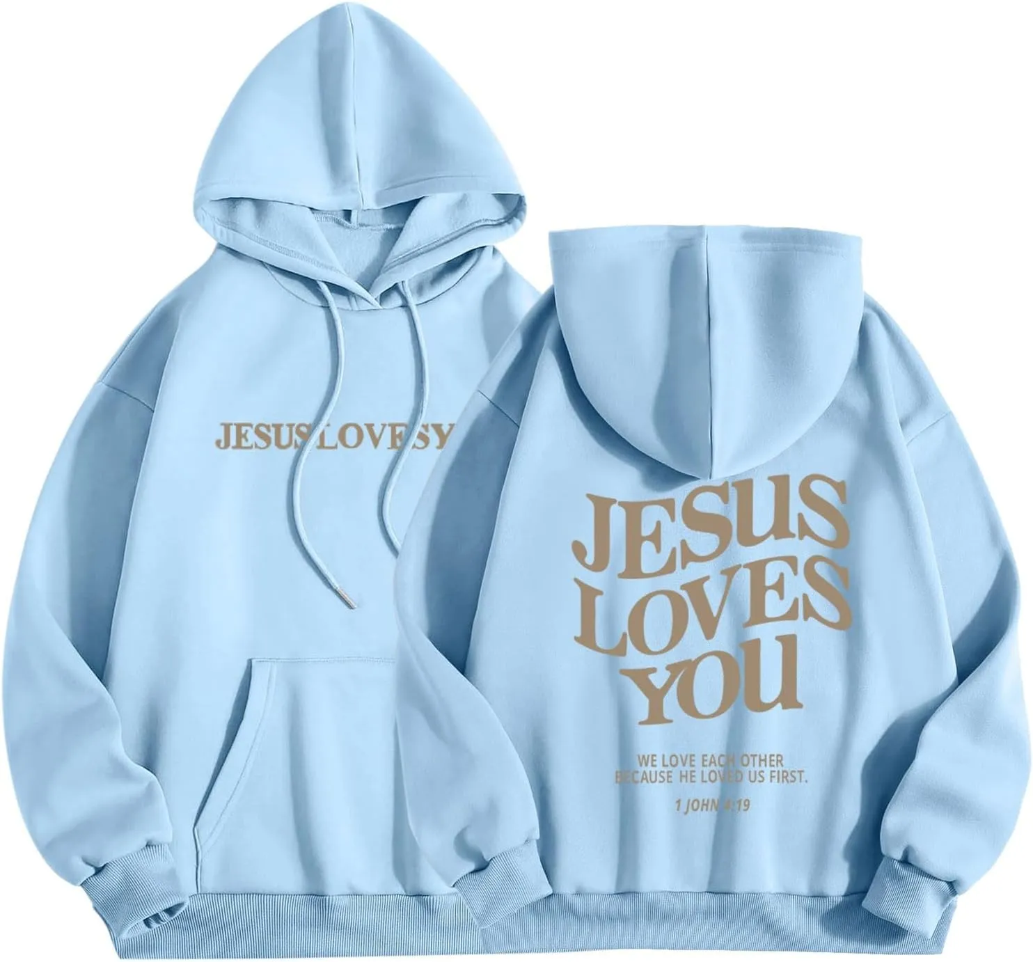 Oversized Hoodie for Women Christian Religious Jesus Loves You Hooded Hoodies Causal Sweatshirts with Pockets Pullover