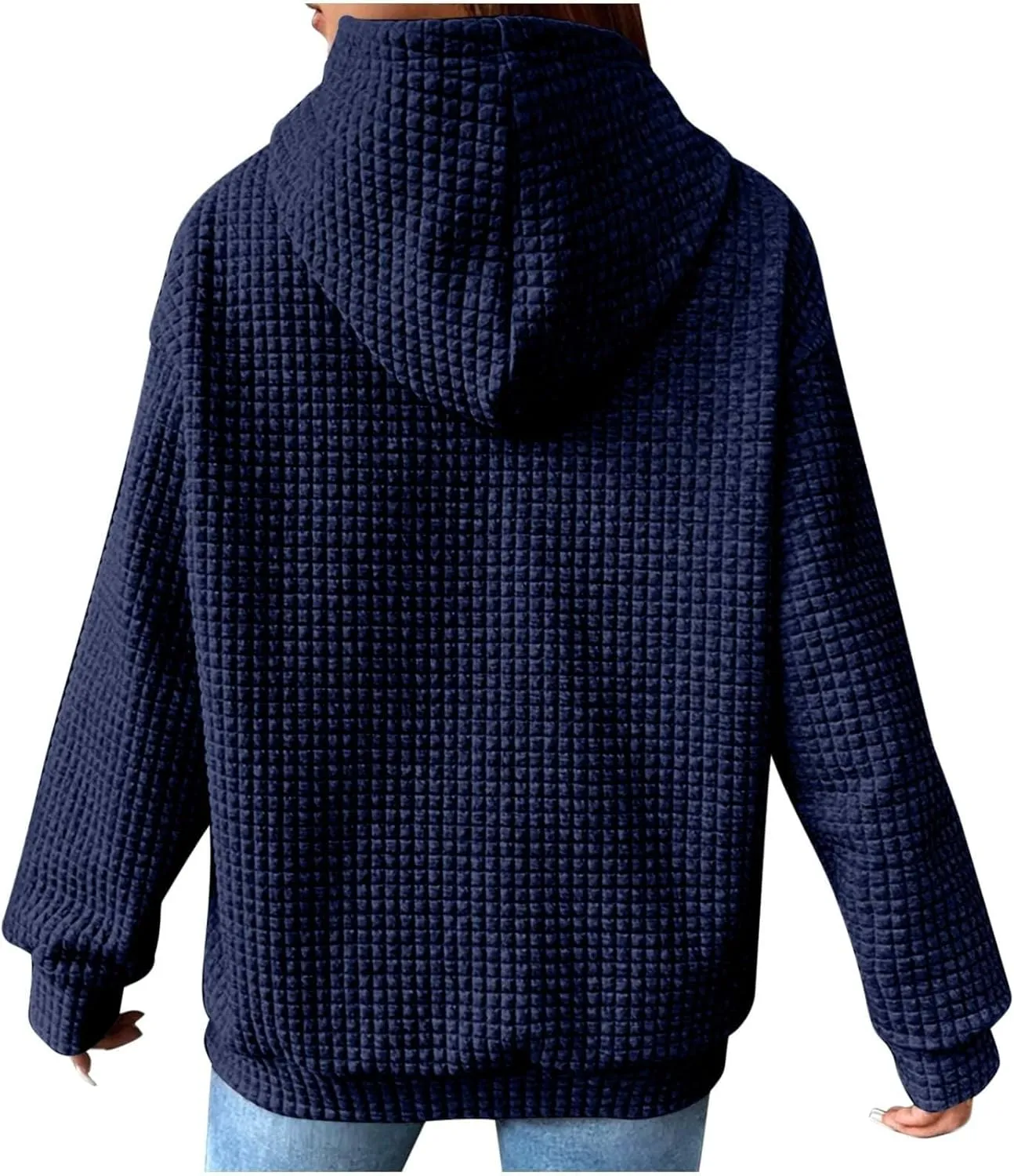 Oversized Hoodies for Women Athleisure Quilted Drawstring Crewneck Sweatshirts Fall Knit Pullover Sweaters with Pocket