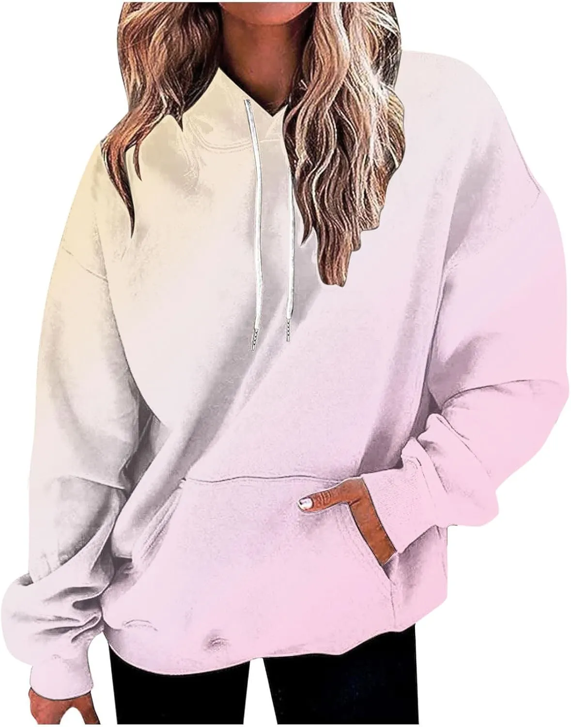 Oversized Hoodies for Women Loose Fit Gradient Pullover Sweatshirt Casual Blouses with Pockets Trendy Preppy Clothes