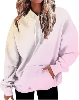 Oversized Hoodies for Women Loose Fit Gradient Pullover Sweatshirt Casual Blouses with Pockets Trendy Preppy Clothes