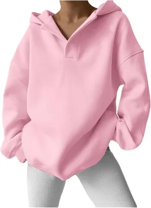 Oversized Hoodies Hoodies For Women Comfort Sweatshirt Fall Long Sleeve Fleece Lined Hoodies V Neck Oversized