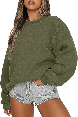 Oversized Long Sleeve Crewneck Sweatshirts for Women Cute Casual Loose Fleece Pullover Sweatshirt Fashion Fall Tops