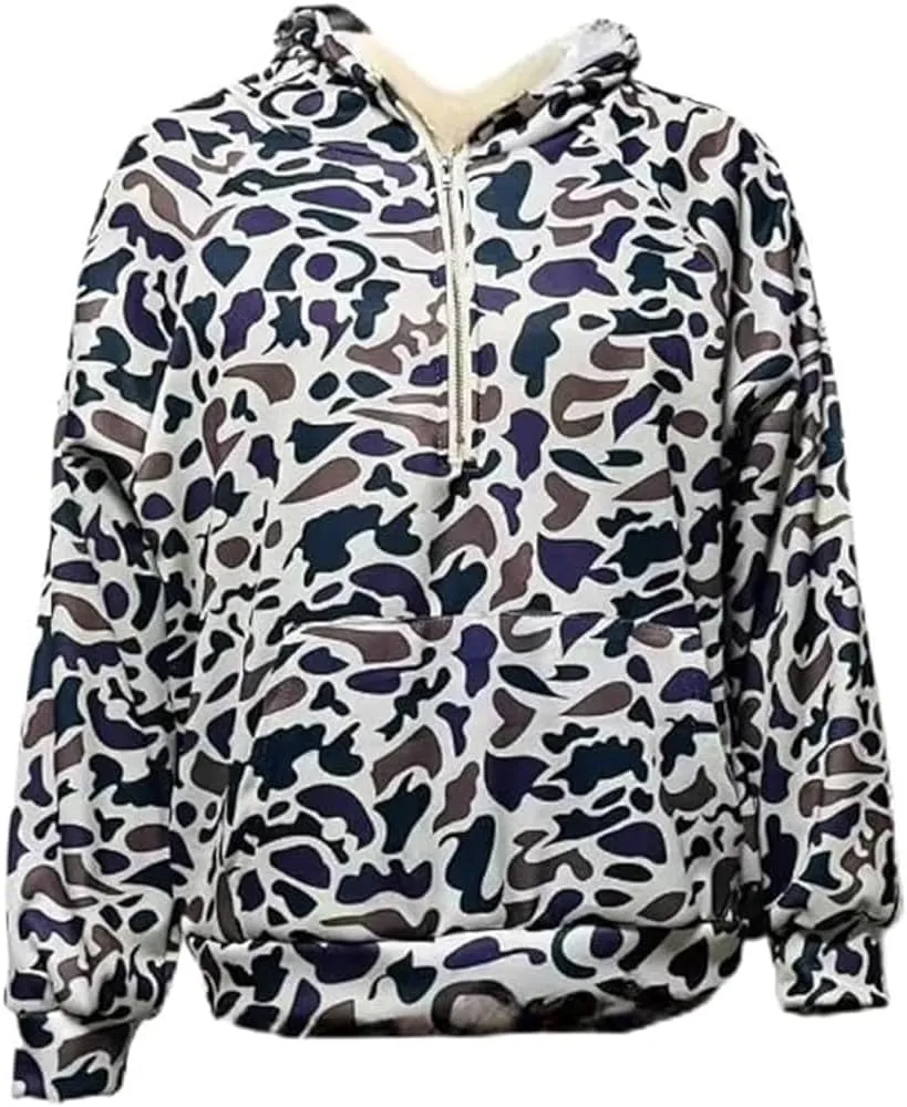 Oversized Quarter Zip Pullover Women Camo Zip Up Hoodie Purple Camo Hoodie Womens Colorful Patchwork Graphic Hoodies