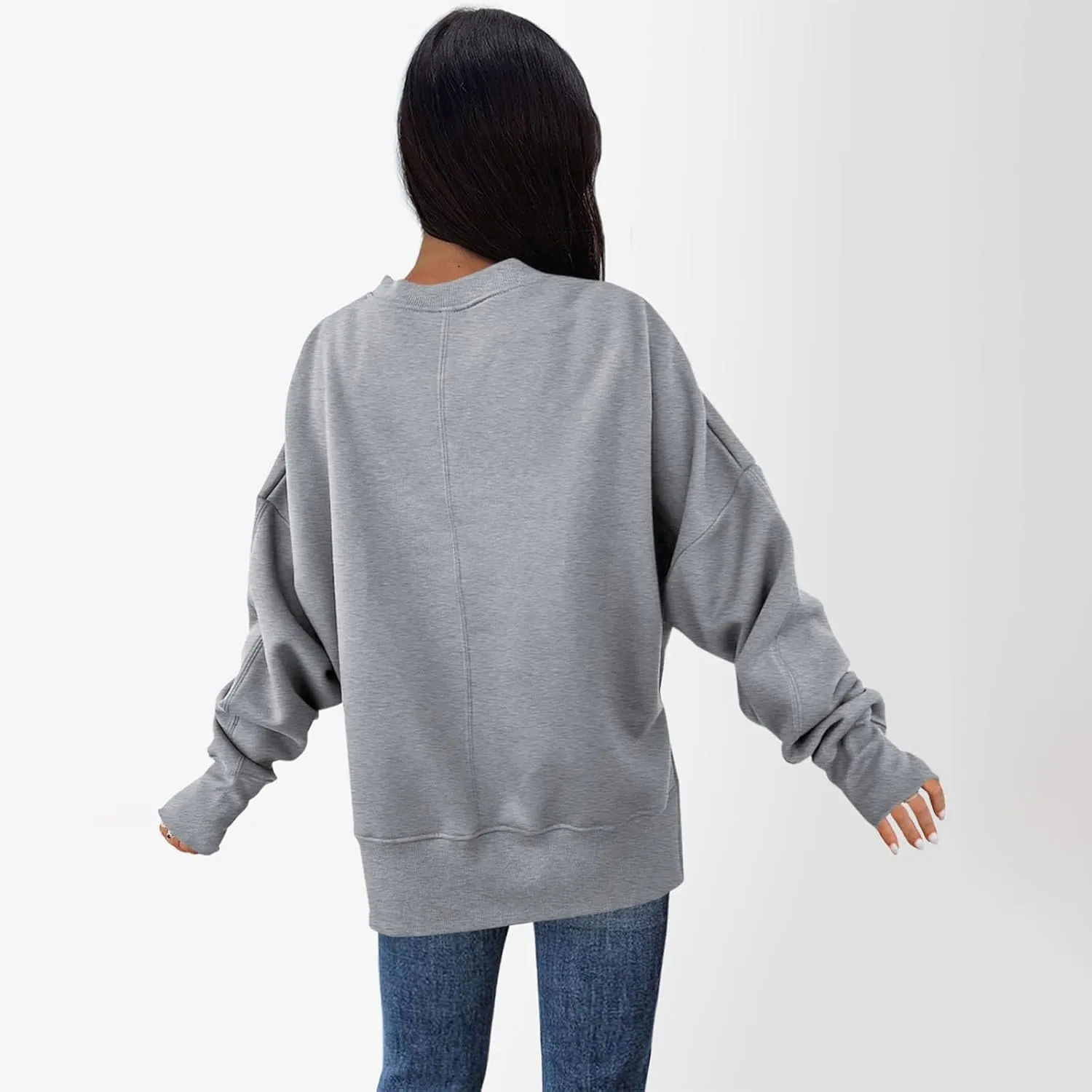 Oversized Sweatshirt for Women Loose Fit Drop Shoulder Split Hem Tops Thumb Hole Trendy Y2K Sweater Pullover