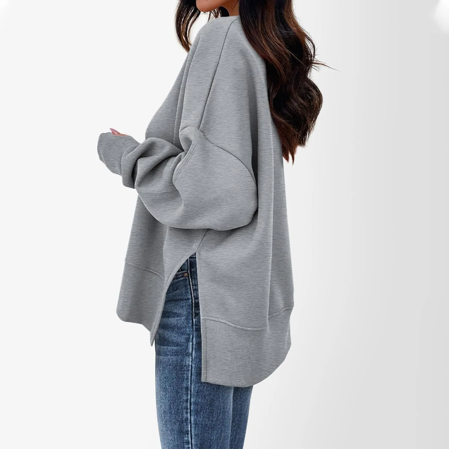 Oversized Sweatshirt for Women Loose Fit Drop Shoulder Split Hem Tops Thumb Hole Trendy Y2K Sweater Pullover