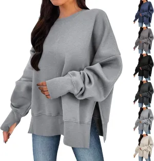 Oversized Sweatshirt for Women Loose Fit Drop Shoulder Split Hem Tops Thumb Hole Trendy Y2K Sweater Pullover