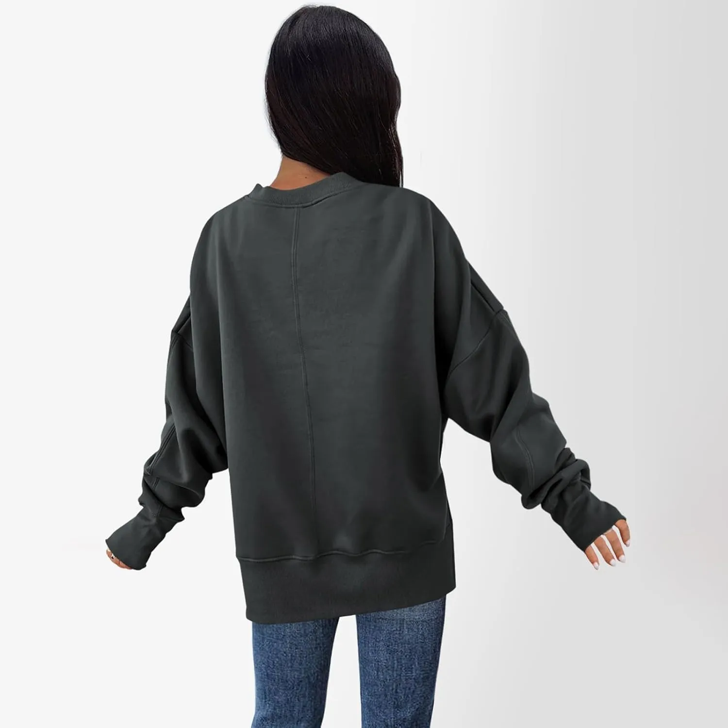 Oversized Sweatshirts Women Casual Loose Fit Crewneck Thumb Hole Sweatshirts High Low Split Hem Trendy Hoodies