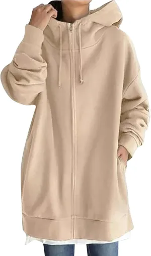 Oversized Zip Up Hoodies for Women Plus Size Long Sleeve Hooded Sweatshirt Casual Fall Long Jacket with Pockets