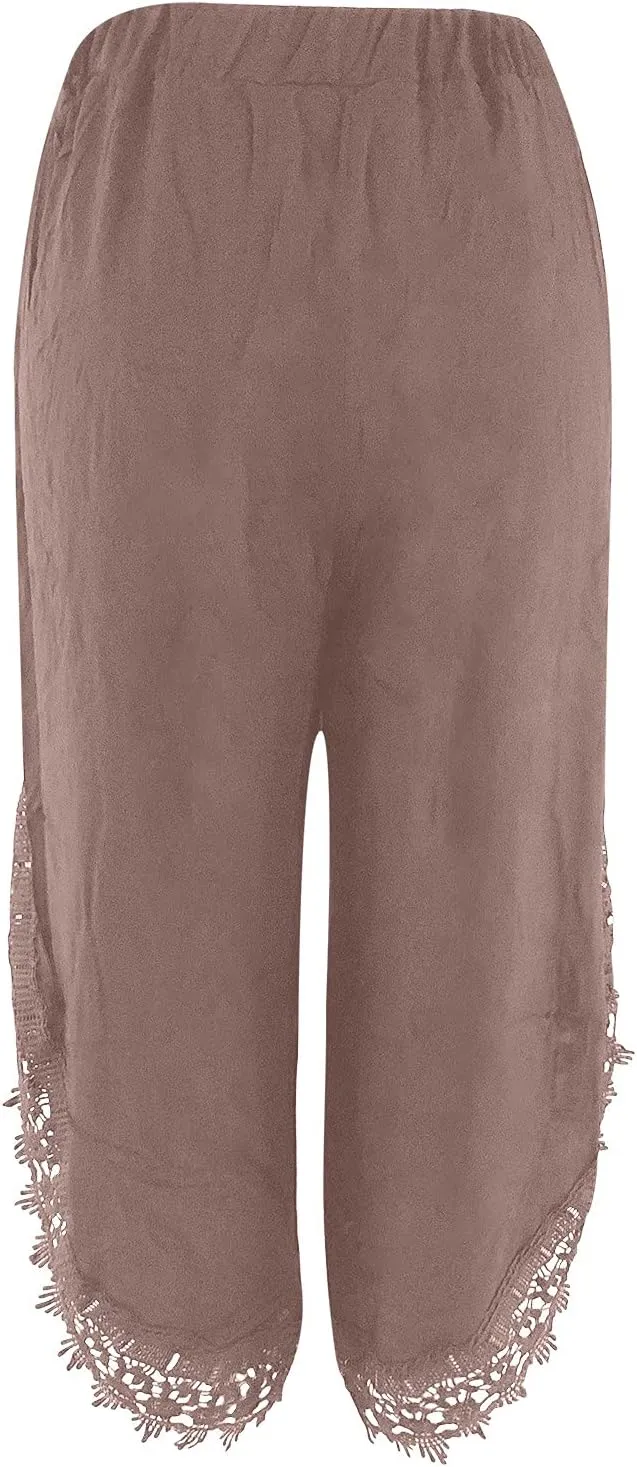 Palazzo Pants Women High Waist Wide Leg Boho Harem Yoga Pants Summer Irregular Lace Hippie Culottes Cropped Trousers