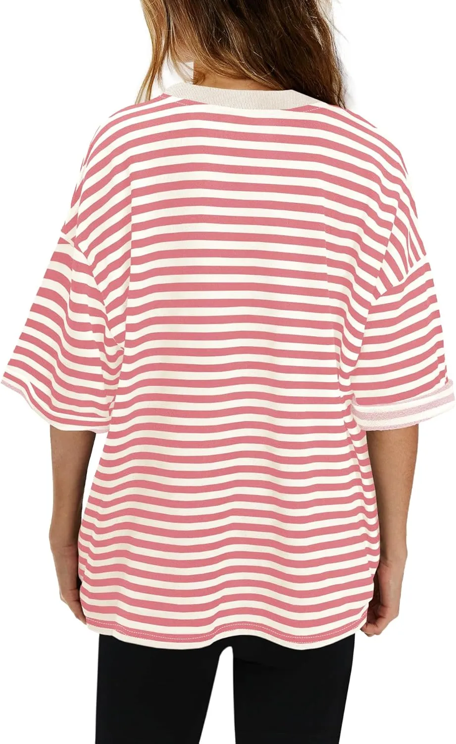 Panadila Womens Striped Short Sleeve Tunic Tops Oversized Crewneck T Shirt Casual Loose Fit Color Block Sweatshirt