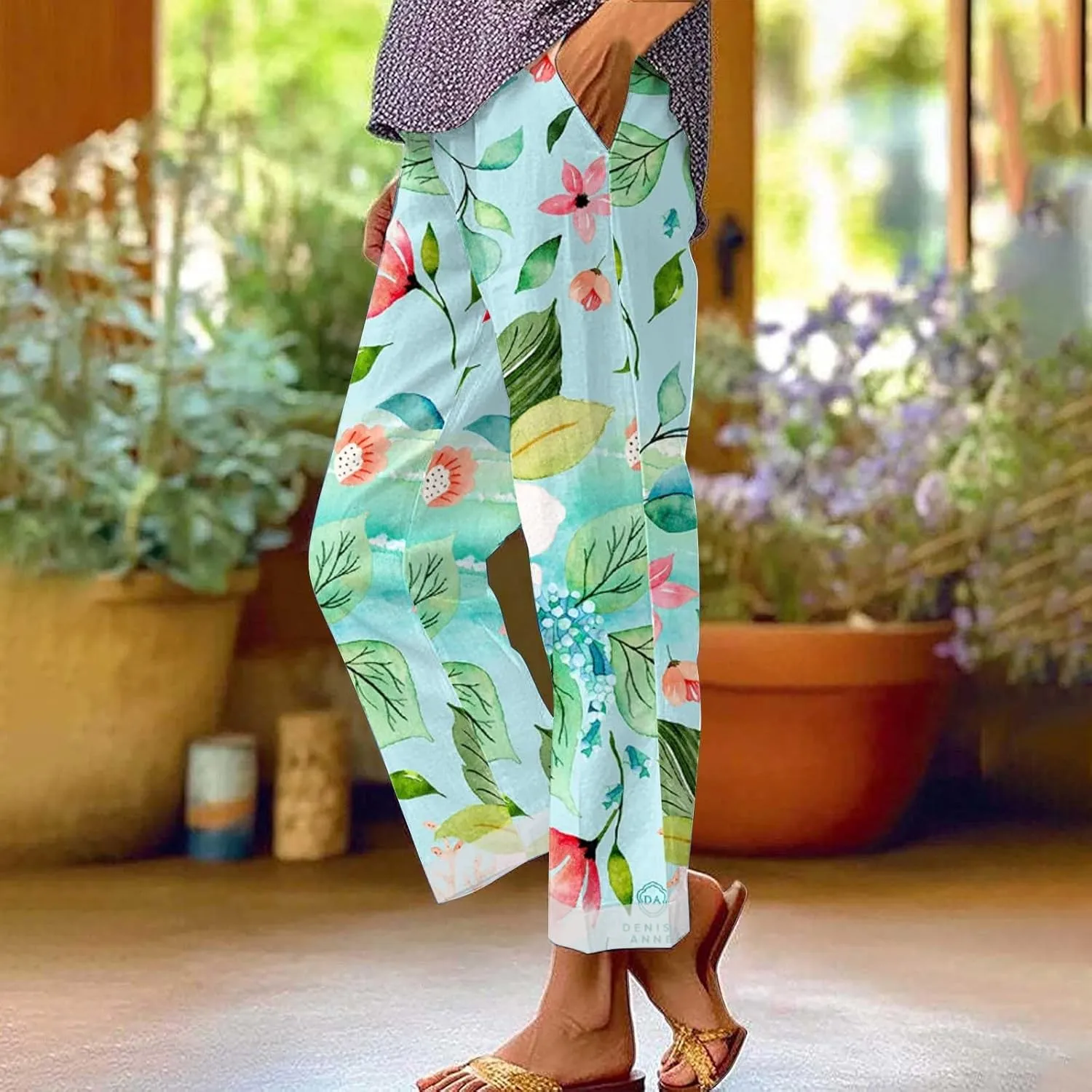 Pants for Women Casual Summer Drawstring Lightweight Elastic High Waist Linen Pants Straight Wide Leg Capris
