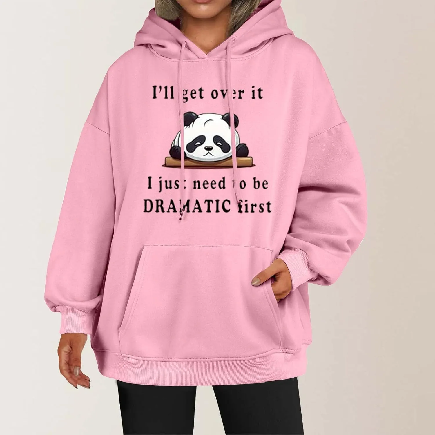 PETCDIM Cute Hoodies for Teen Girls Oversized Kawaii Panda Graphic Sweatshirts Plus Size I'll Get Over It Print Pullover Tops