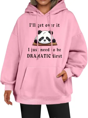 PETCDIM Cute Hoodies for Teen Girls Oversized Kawaii Panda Graphic Sweatshirts Plus Size I'll Get Over It Print Pullover Tops