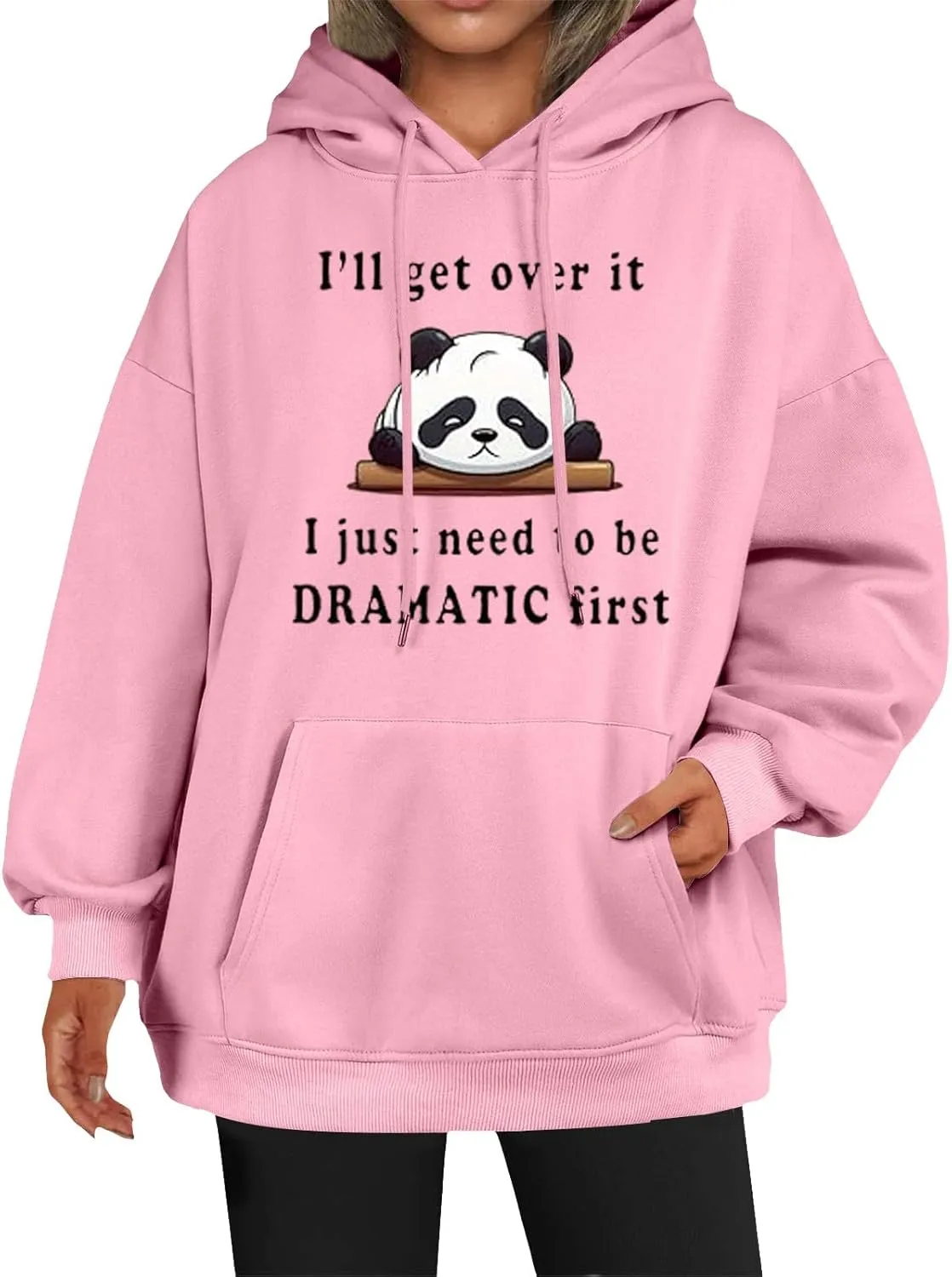 PETCDIM Cute Hoodies for Teen Girls Oversized Kawaii Panda Graphic Sweatshirts Plus Size I'll Get Over It Print Pullover Tops