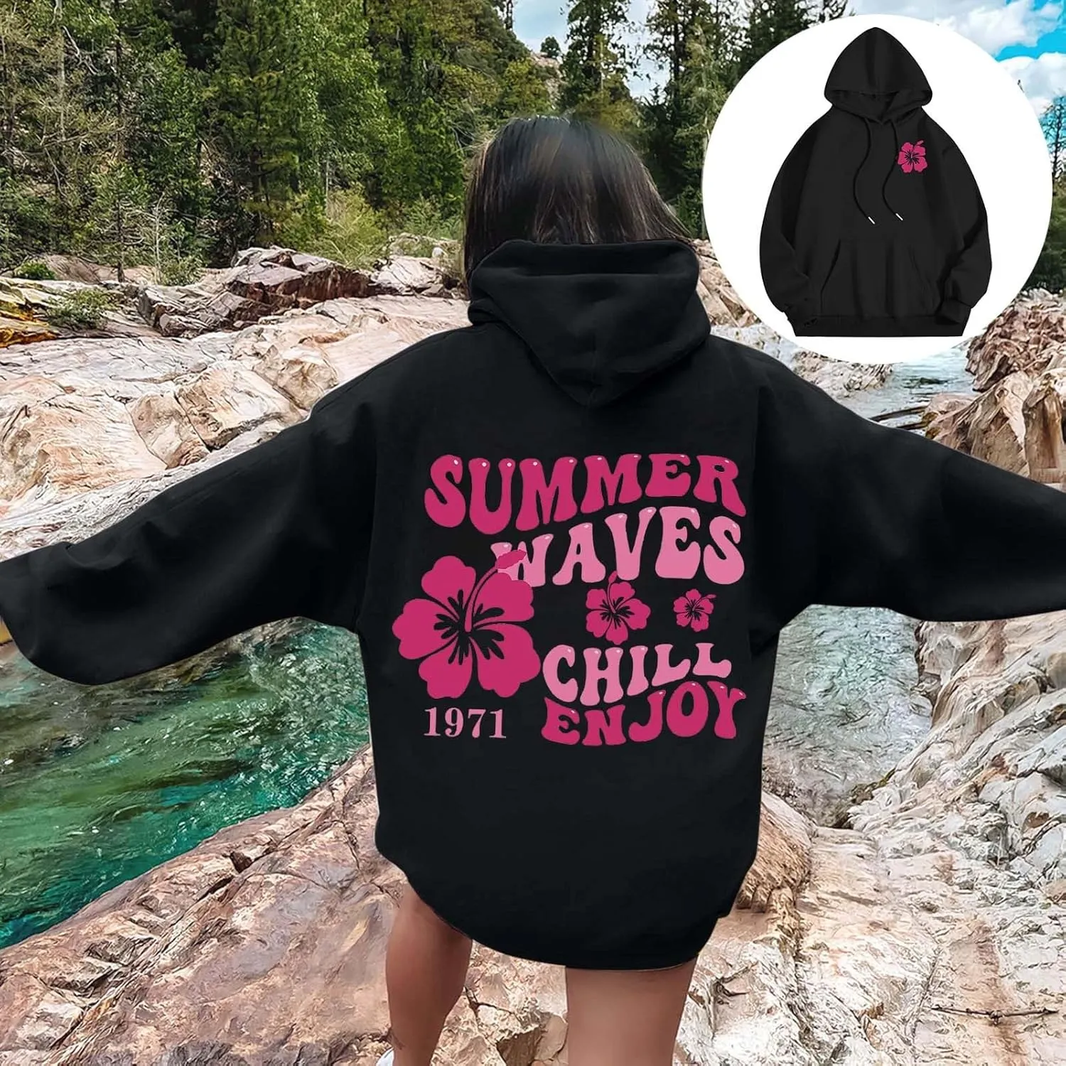 Pink Palm Hoodie For Teen Girls Casual Long Sleeve Y2K Hooded Pullover Tops Oversized Letter Graphic Hoodies With Pocket