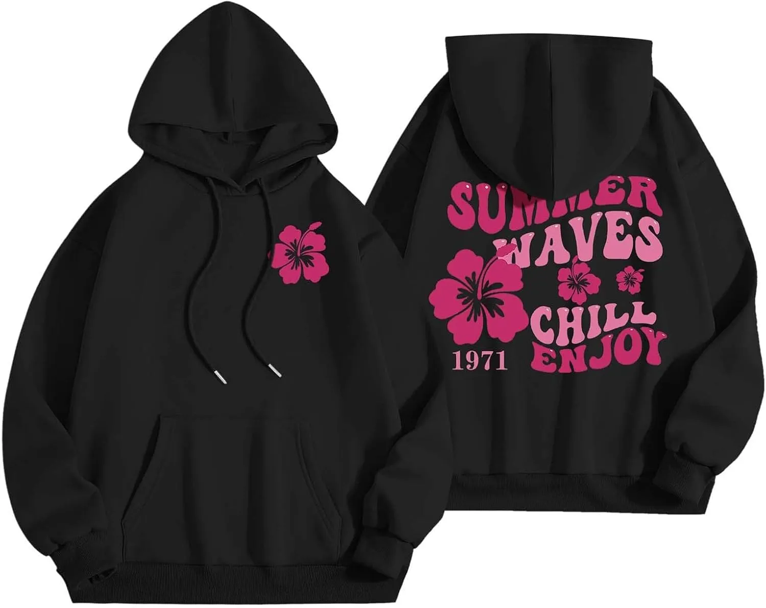 Pink Palm Hoodie For Teen Girls Casual Long Sleeve Y2K Hooded Pullover Tops Oversized Letter Graphic Hoodies With Pocket