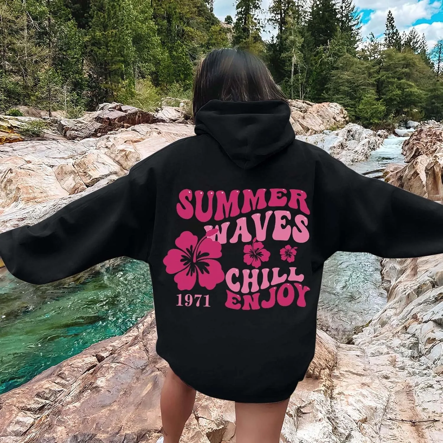 Pink Palm Hoodie For Teen Girls Casual Long Sleeve Y2K Hooded Pullover Tops Oversized Letter Graphic Hoodies With Pocket
