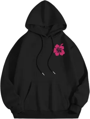 Pink Palm Hoodie For Teen Girls Casual Long Sleeve Y2K Hooded Pullover Tops Oversized Letter Graphic Hoodies With Pocket