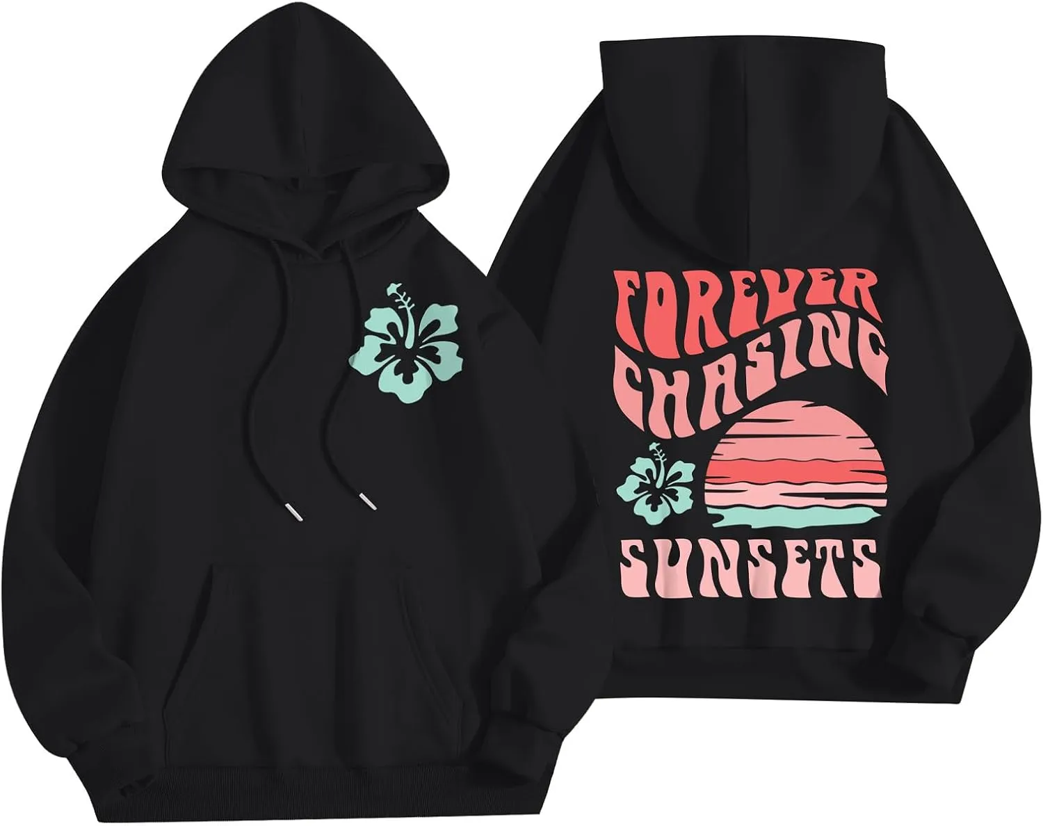 Pink Palm Puff Hoodie Sweatshirt for Women Oversized Graphic Hoodies Hooded Neck Pullover Sweater Fall Outfits 2024