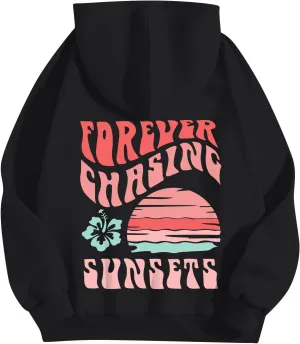 Pink Palm Puff Hoodie Sweatshirt for Women Oversized Graphic Hoodies Hooded Neck Pullover Sweater Fall Outfits 2024