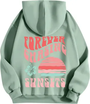 Pink Palm Puff Hoodie Sweatshirt for Women Oversized Graphic Hoodies Hooded Neck Pullover Sweater Fall Outfits 2024