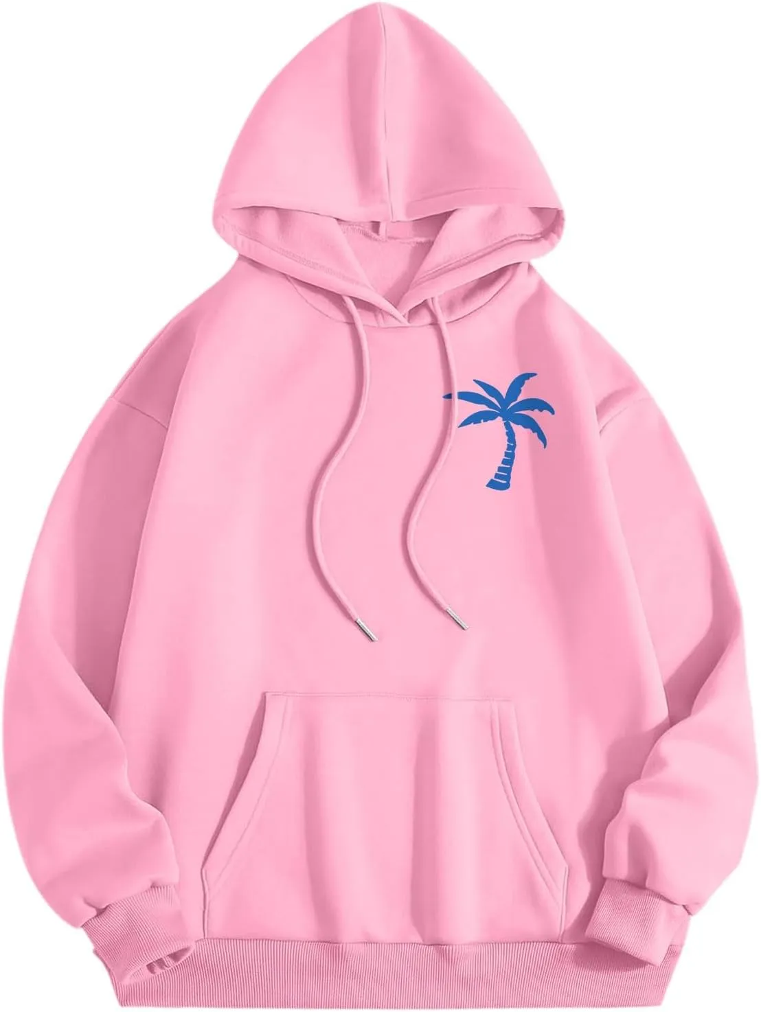 Pink Pom Puff Oversized Hoodies for Women, Teen Girls Preppy Sweatshirt Long Sleeve Y2K Graphic Tees with Pockets