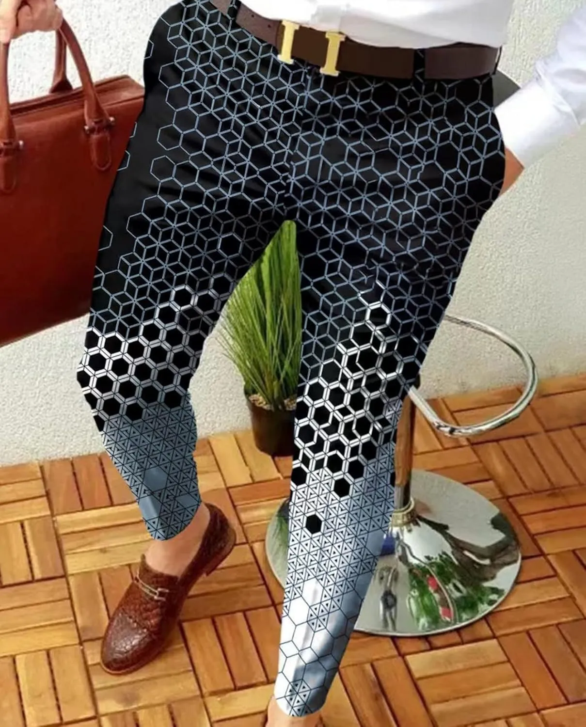 Plaid Dress Pants for Mens Slim Fit Dress Pants Business Casual Fashion Flat Front Skinny Golf Chinos Trousers