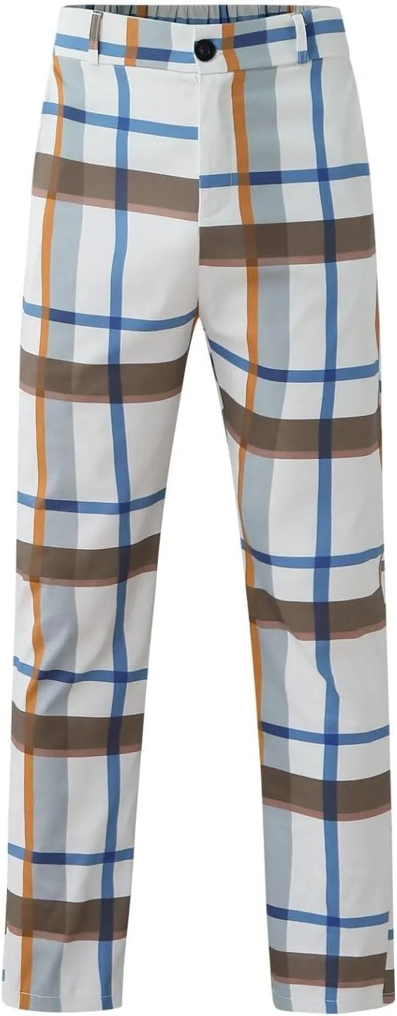 Plaid Dress Pants for Mens Slim Fit Dress Pants Business Casual Fashion Flat Front Skinny Golf Chinos Trousers