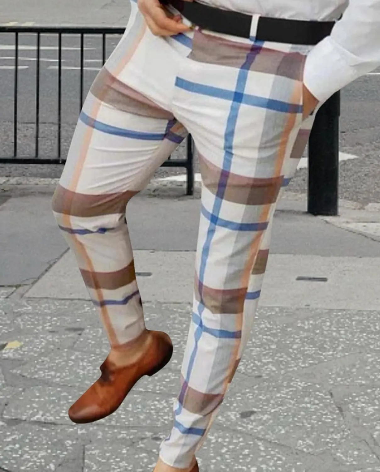 Plaid Dress Pants for Mens Slim Fit Dress Pants Business Casual Fashion Flat Front Skinny Golf Chinos Trousers