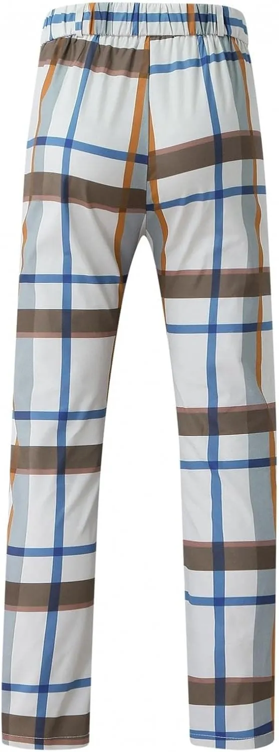 Plaid Dress Pants for Mens Slim Fit Dress Pants Business Casual Fashion Flat Front Skinny Golf Chinos Trousers