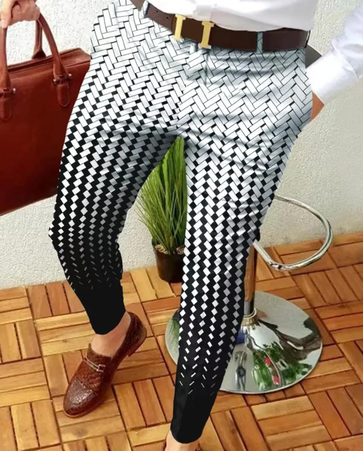 Plaid Dress Pants for Mens Slim Fit Dress Pants Business Casual Fashion Flat Front Skinny Golf Chinos Trousers