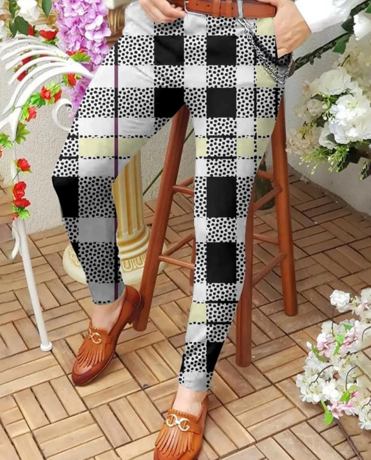 Plaid Dress Pants for Mens Slim Fit Dress Pants Business Casual Fashion Flat Front Skinny Golf Chinos Trousers