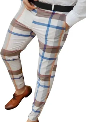 Plaid Dress Pants for Mens Slim Fit Dress Pants Business Casual Fashion Flat Front Skinny Golf Chinos Trousers