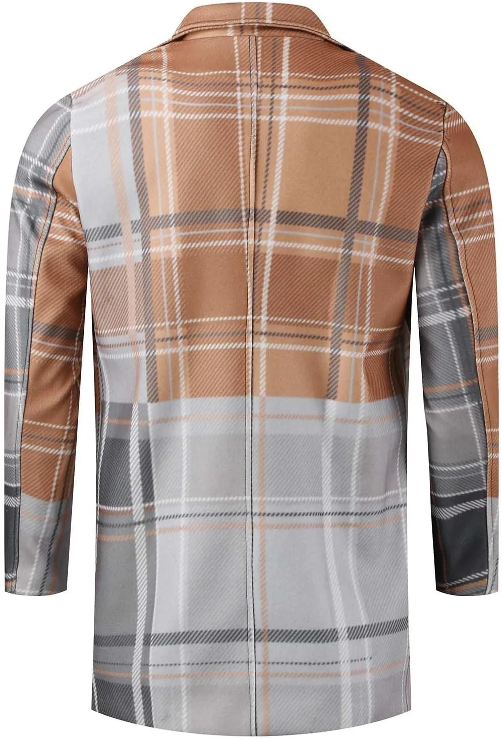 Plaid Trench Coat for Mens Lapel Single Breasted Slim Jacket Overcoat Vintage Graphic Wool Blend Formal Pea Coats