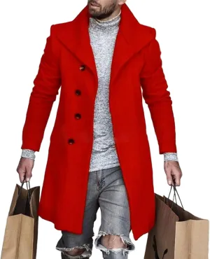 Plaid Trench Coat for Mens Lapel Single Breasted Slim Jacket Overcoat Vintage Graphic Wool Blend Formal Pea Coats