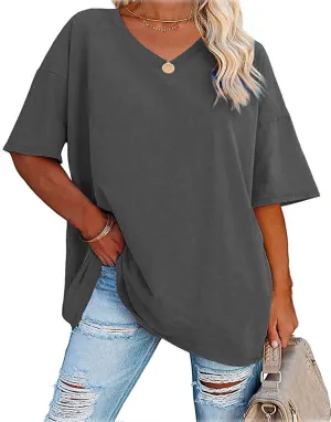 Plus Size Oversized T Shirts Women V Neck Half Sleeve Drop Shoulder Tshirt Casual Summer Tunic Tops