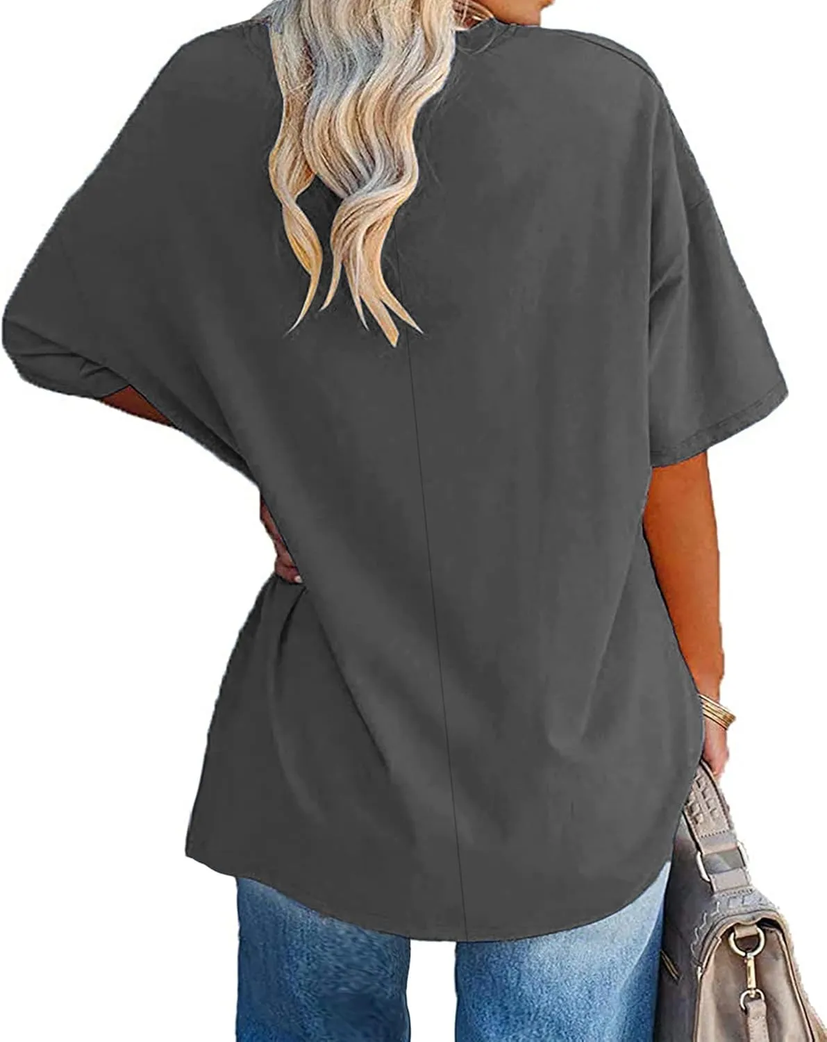 Plus Size Oversized T Shirts Women V Neck Half Sleeve Drop Shoulder Tshirt Casual Summer Tunic Tops