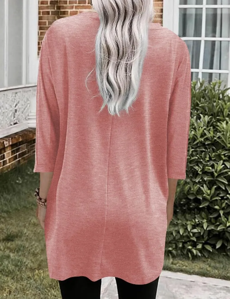 Poetsky Womens 3/4 Sleeve Tunics or Tops to Wear with Leggings Long Shirts Tops with Pockets