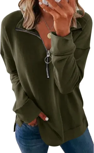 PRETTYGARDEN Women's Causal 1/4 Zip Pullover Long Sleeve Collar Sweatshirts Solid Activewear Running Jacket