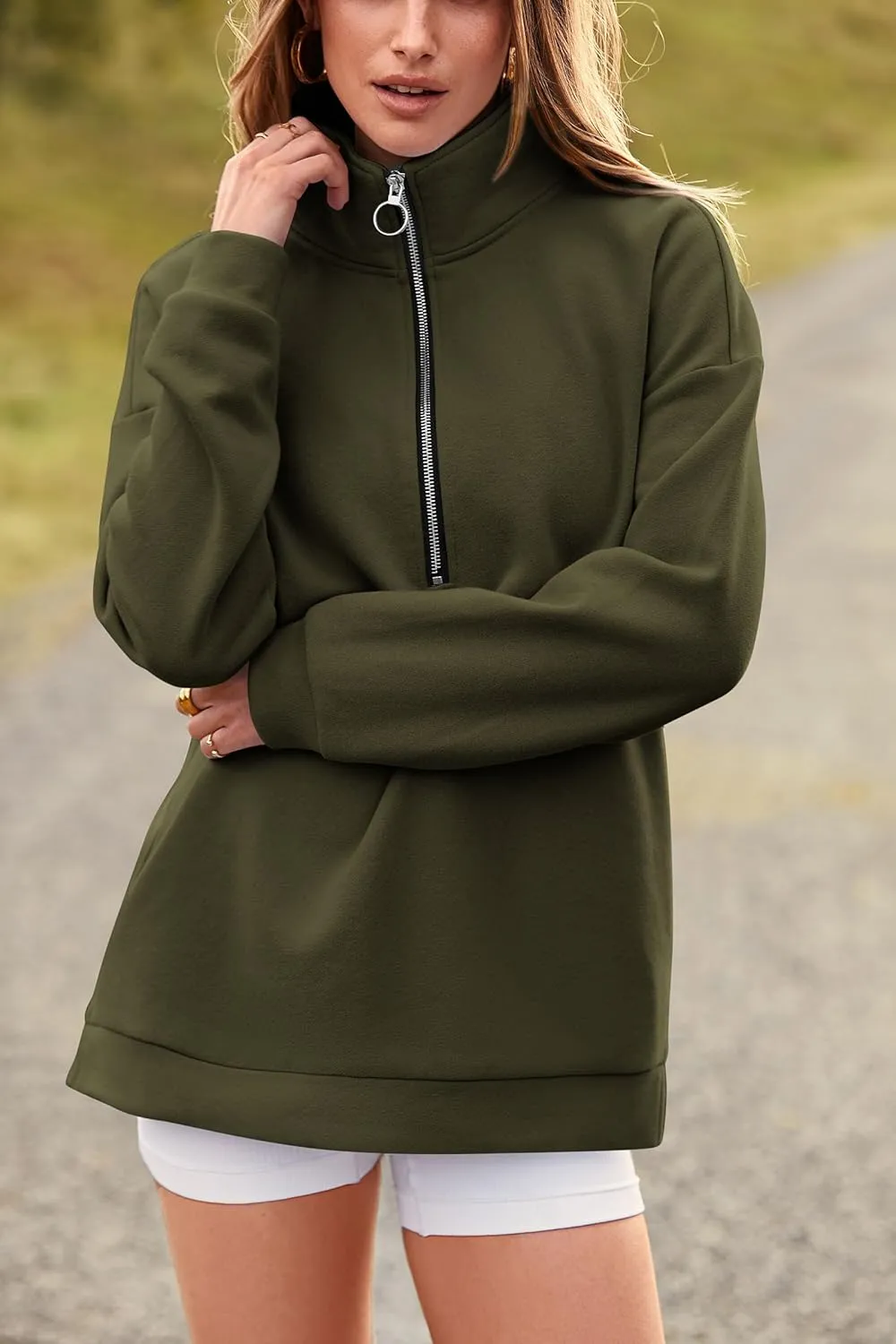 PRETTYGARDEN Women's Causal 1/4 Zip Pullover Long Sleeve Collar Sweatshirts Solid Activewear Running Jacket