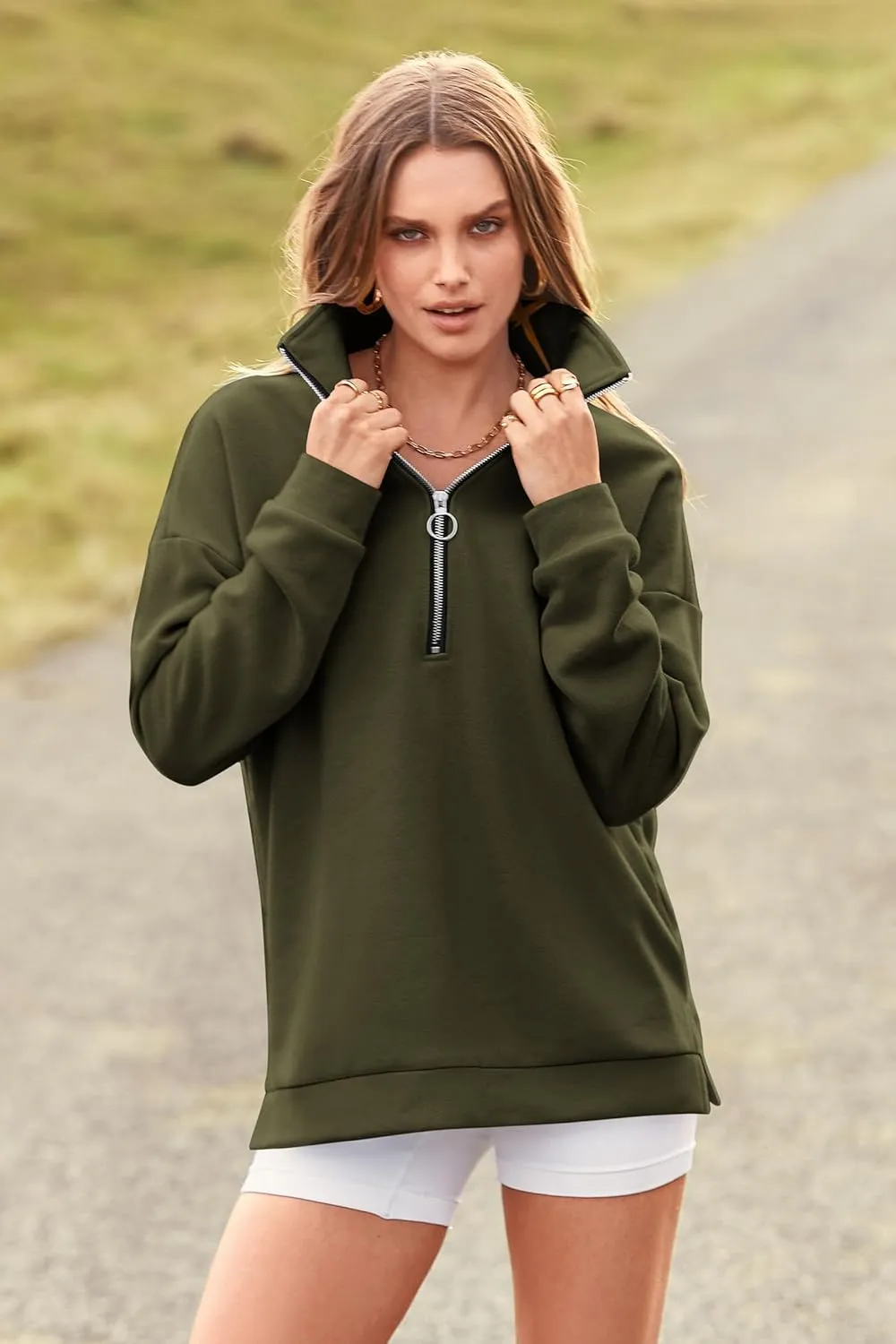 PRETTYGARDEN Women's Causal 1/4 Zip Pullover Long Sleeve Collar Sweatshirts Solid Activewear Running Jacket